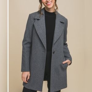 Notched Lapel Long Sleeve Coat Gray